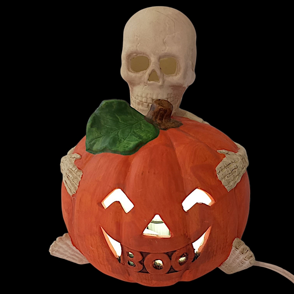 Vintage Halloween Figure Pumpkin Skeleton Light Up Ceramic 90s‎ Spooky Autumn - Picture 13 of 16